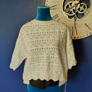 NWT scallop hem open-knit sweater, short sleeve, round neck, casual.